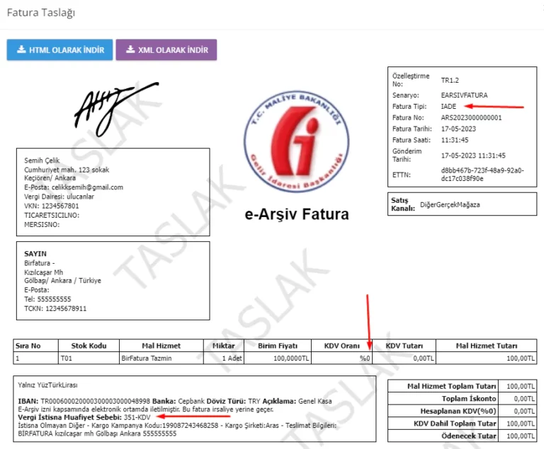 tazmin faturası örneği